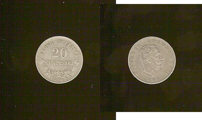 Italy 20 centesimi 1863T gEF